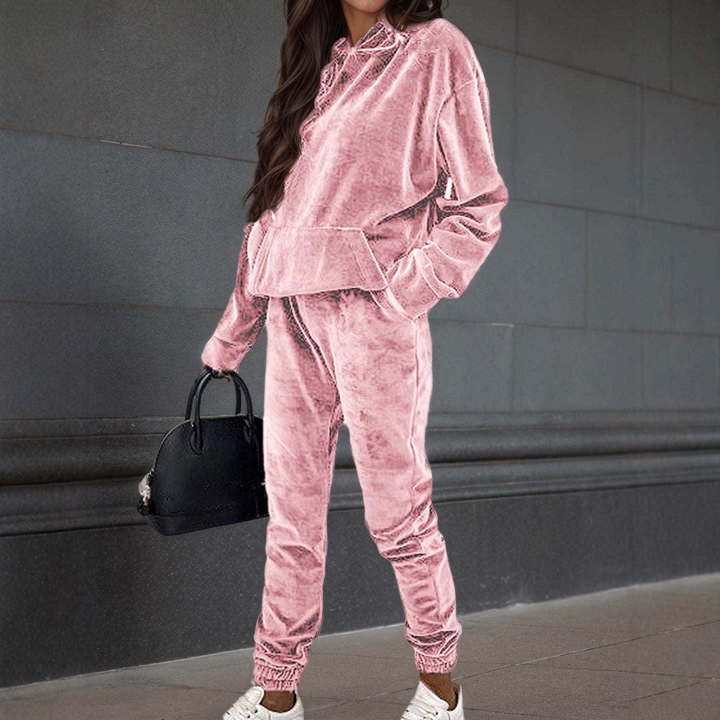 Damen Sportliches Fleece-Set mit Hoodie und elastischem Bund