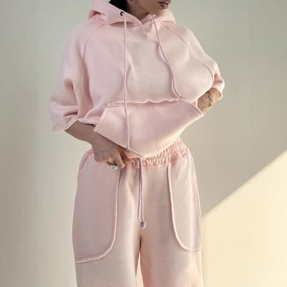Damen Oversized Kapuzenpullover Kängurutasche Elastischer Saum
