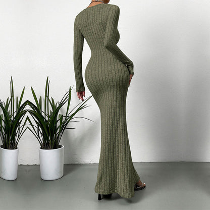 Damen Langarm Maxikleid Rippdesign Elegantes Norvielle