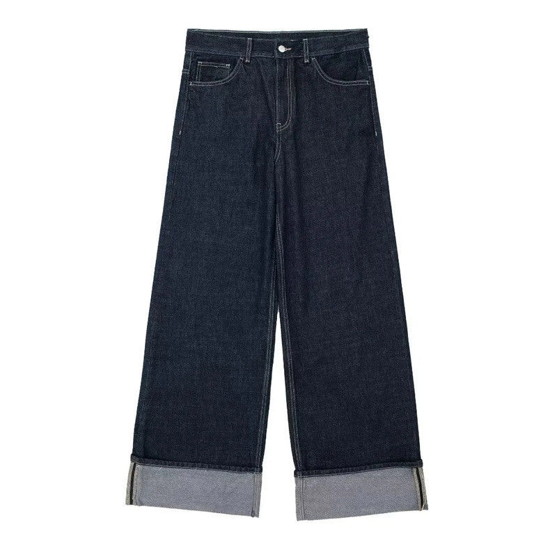 Damen Weite Denim-Hosen Umschlag-Saum