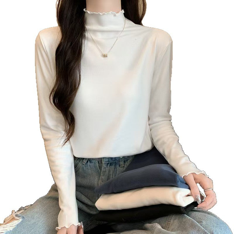 Damen Langarmshirt Stehkragen Rüschen Norvielle