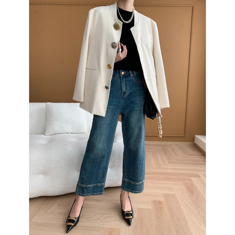 Damen Blazerjacke Lässig Feminin Knöpfe