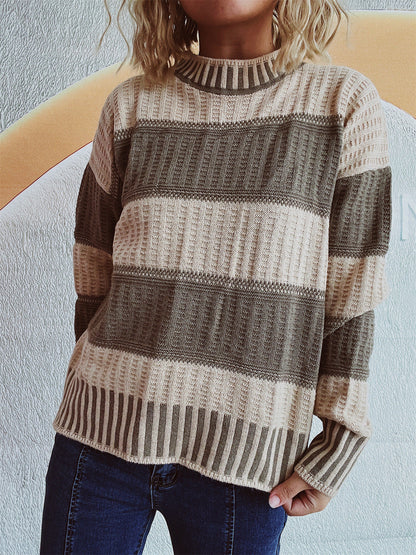 Damen Strickpullover Streifenmuster Hochbündchen Norvielle