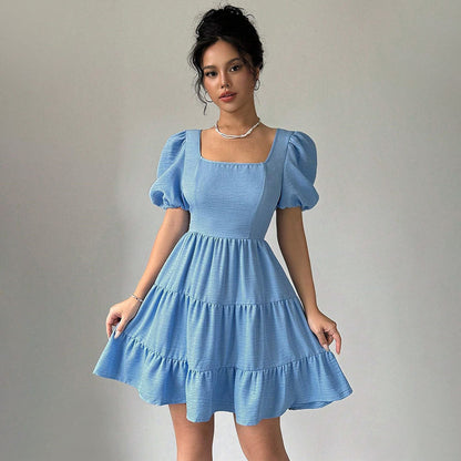 Damen Kleid Puffärmel Gestufter Saum Norvielle