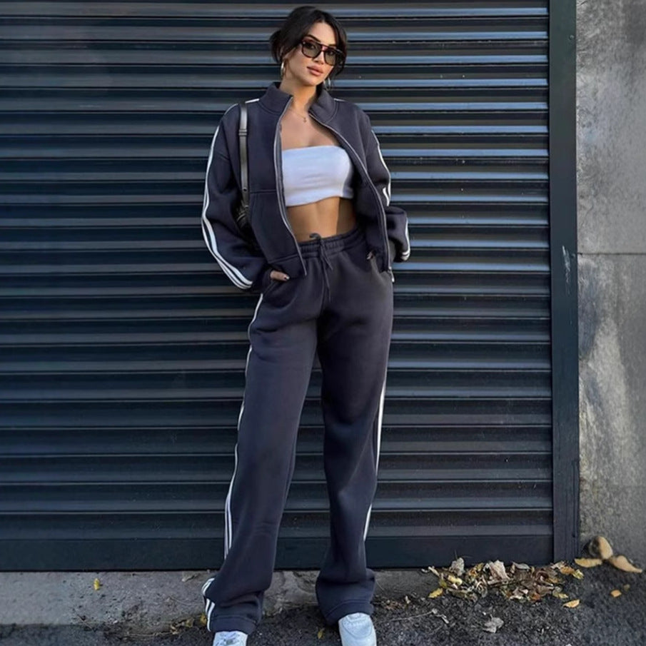 Damen Sportset Gefütterte Jacke Elastische Hose