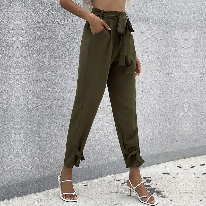 Damen Chinohose Lässig Mit Bindegürtel