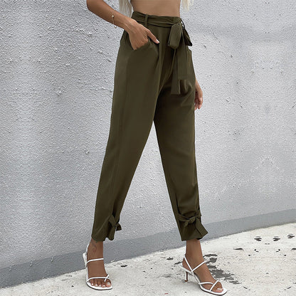 Damen Chinohose Lässig Mit Bindegürtel