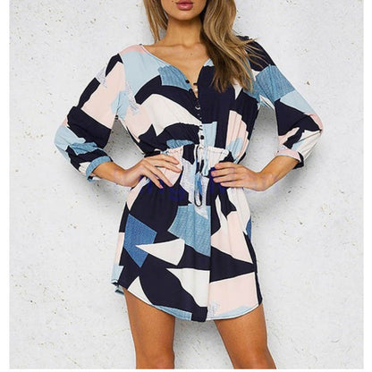 Damen Sommerkleid Halbarm Tailliert Knöpfe Norvielle