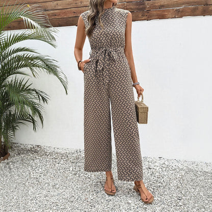 Damen Jumpsuit Florales Print Mit Bindegürtel