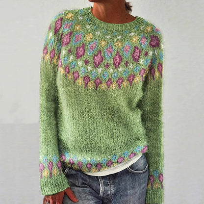 Damen Strickpullover Lebendiges Muster Komfortschnitt Norvielle