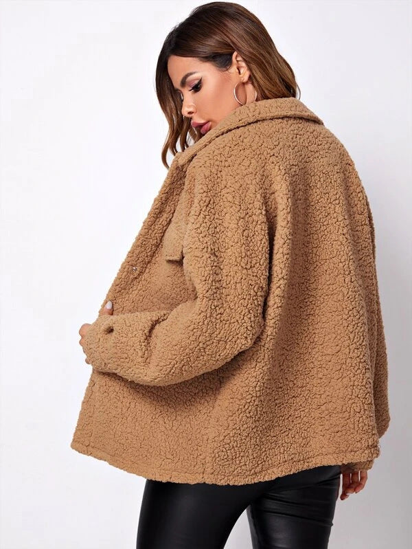 Damen Winterjacke Mit Kragen Und Taschen