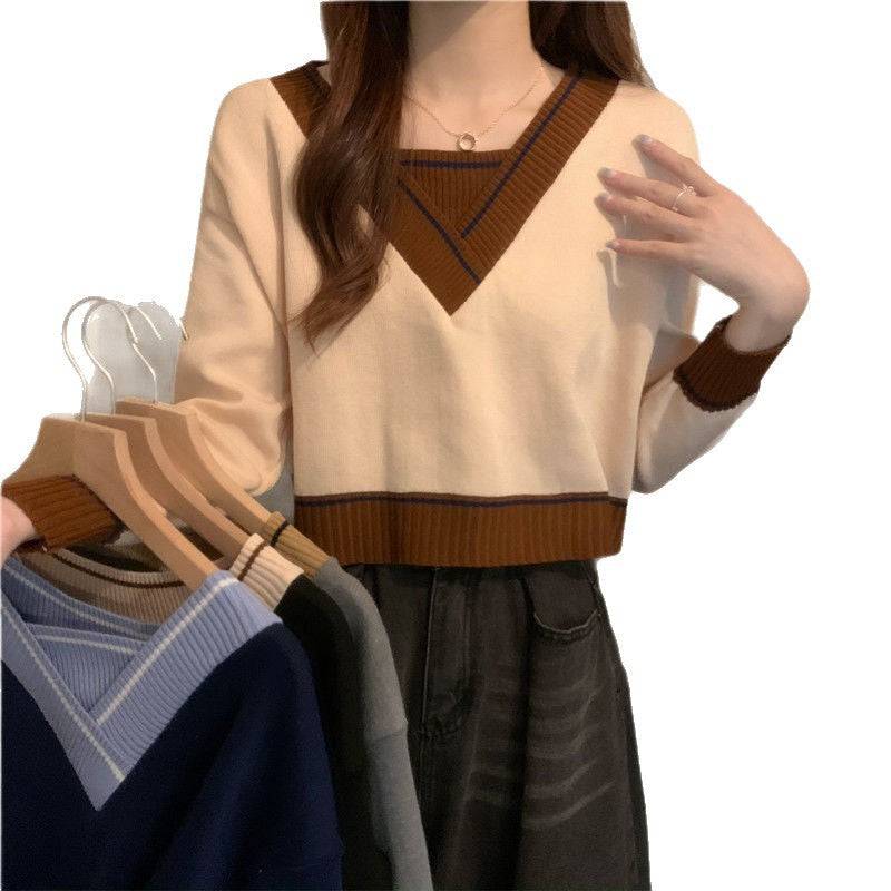 Damen V-Ausschnitt Pullover Kontrastdetails Norvielle