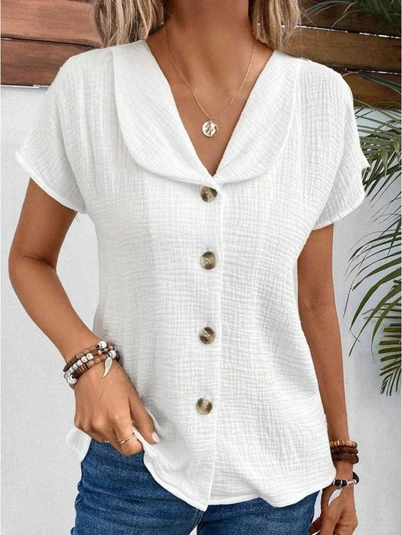 Damen T-Shirt Mit Knöpfen Lässig Weiß