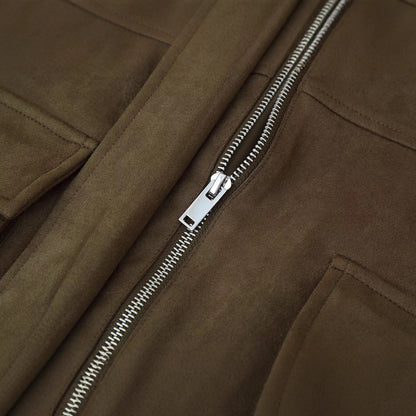 Damen Utility-Jacke Doppelbrusttaschen Hochschließender Kragen