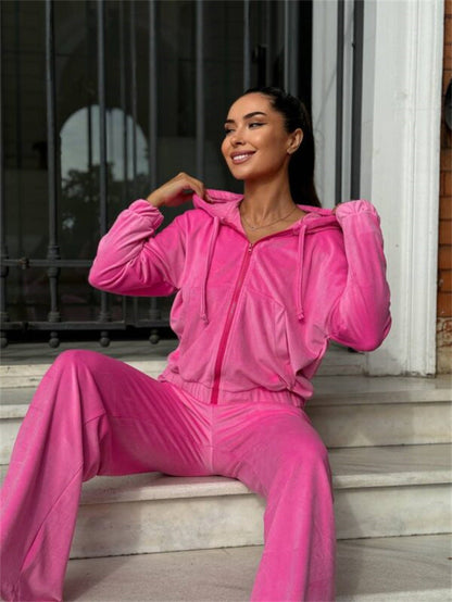 Damen Velours-Jogginganzug Mit Kapuze Komfort-Taile