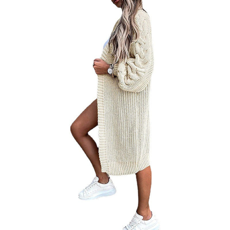 Damen Grobstrick-Cardigan Voluminöse Ärmel Offene Front