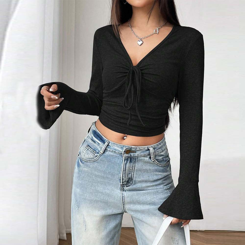 Damen Langarm- mit Knoten-Design und Crop-Ausschnitt