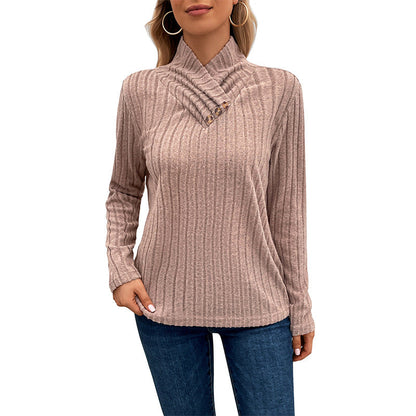 Damen Strickpullover Hochkragen Knopfdetails Norvielle