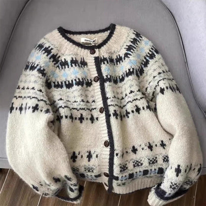 Damen Strickjacke Norwegermuster Hochwertig