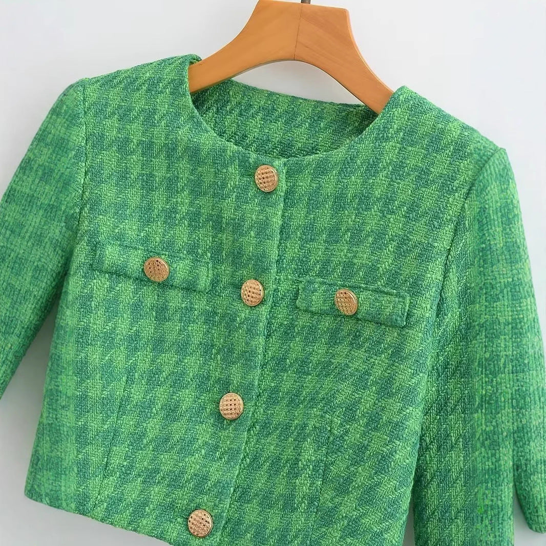 Damen Bouclé-Jacke Kurz Karomuster Elegant Norvielle