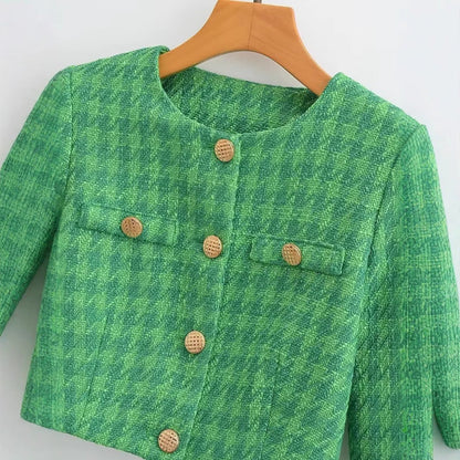 Damen Bouclé-Jacke Kurz Karomuster Elegant Norvielle