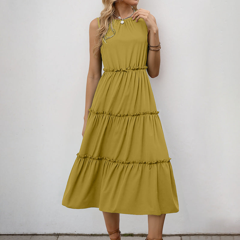 Damen Maxikleid Rüschendetails Elastischer Taillenzug