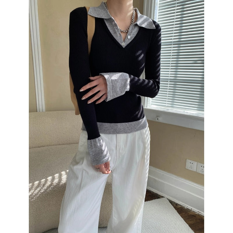 Damen Longsleeve Figurbetont Mit Elegantem Kragen Norvielle - Norvielle