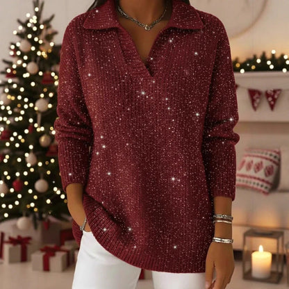 Damen Strickpullover Schimmer Effekt Moderner Kragen Norvielle - Norvielle