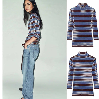 Damen Rollkragenpullover Streifenoptik - Norvielle