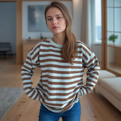 Damen Oversized-Pullover aus Strickstoff mit lässigem Streifenmuster