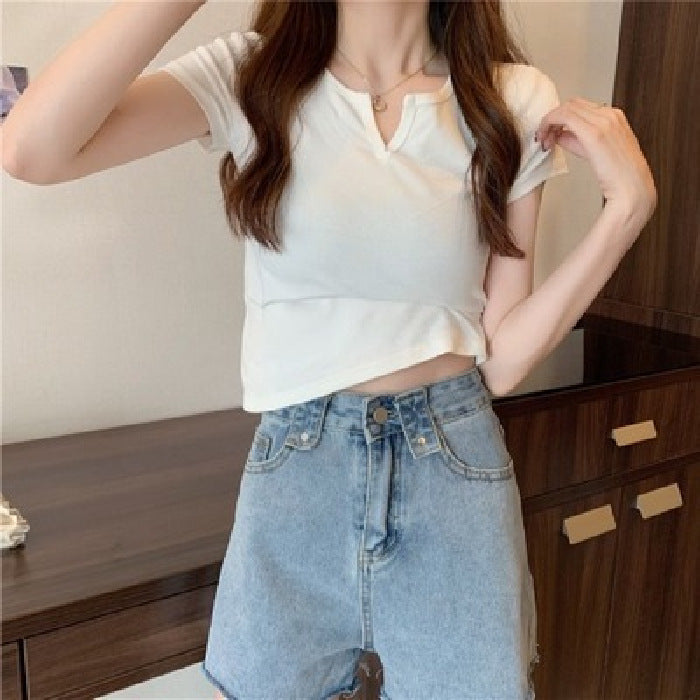 Damen T-Shirt Figurbetont Baumwolle Modern