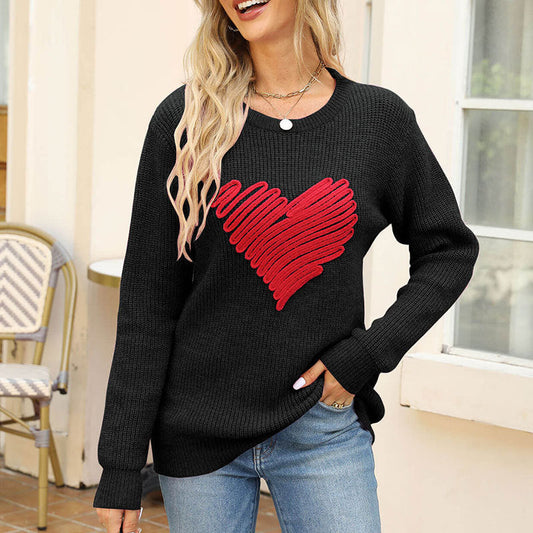 Damen Strickpullover Herz-Applikation Norvielle - Norvielle