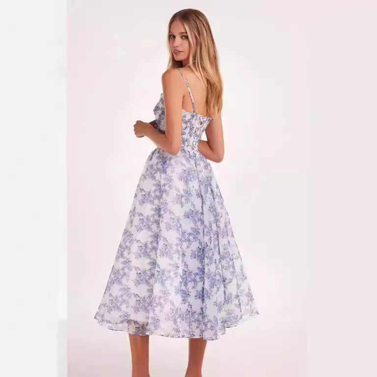 Damen Midi-Kleid Florale Spitze Schwingrock