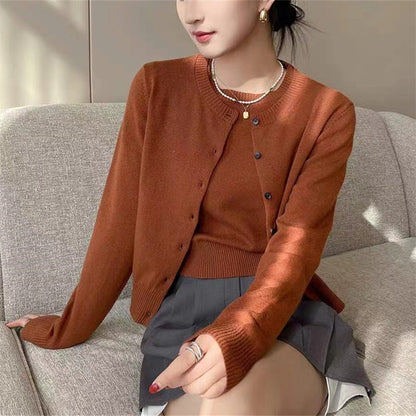 Damen Strickjacke Elegantes Design Feine Knöpfe Klassisch Beige
