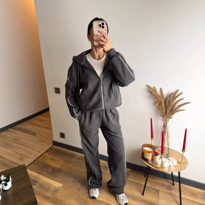 Damen Fleece-Jogginganzug mit Reißverschluss Schwarz - Norvielle