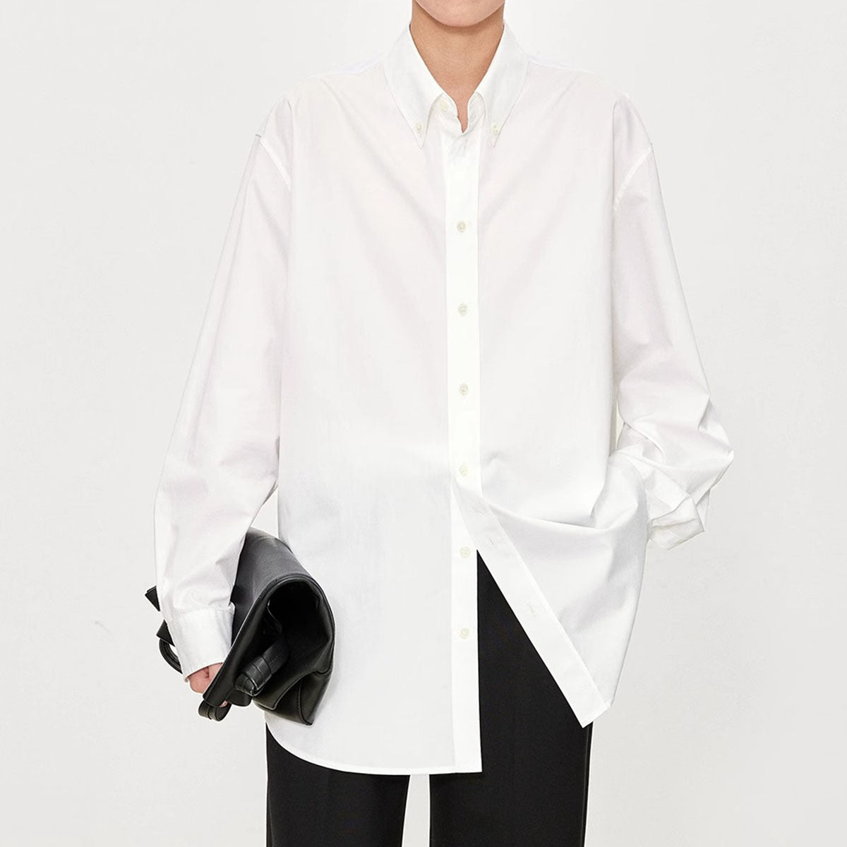 Damen Oversized Bluse aus Baumwolle mit Knöpfen Beige