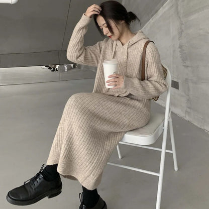 Damen Strickpullover Kapuze Rippstruktur Norvielle