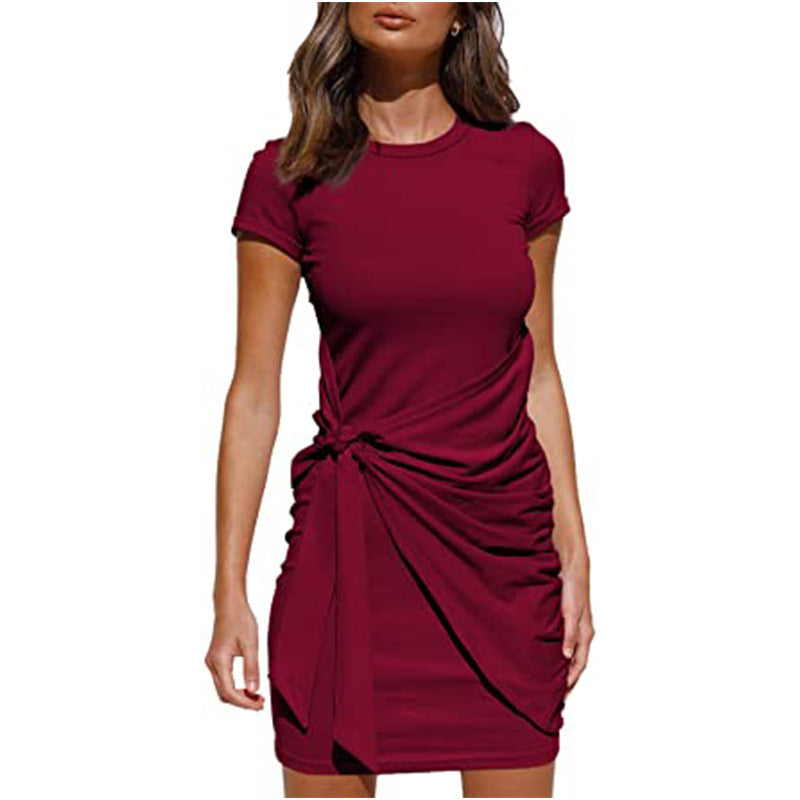Damen Wickelkleid Kurzarm Raffung Knotendetail Norvielle