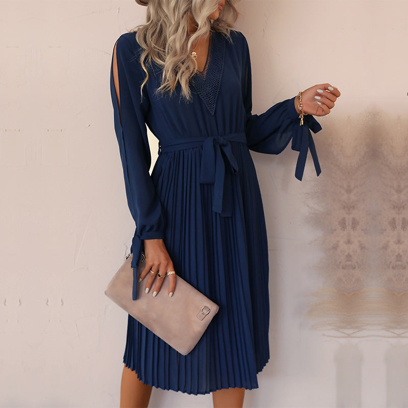 Damen Wickelkleid Midi Rüschen Taillenknoten Norvielle