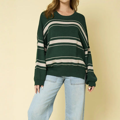 Damen Strickpullover Übergroße Ärmel Streifen Norvielle