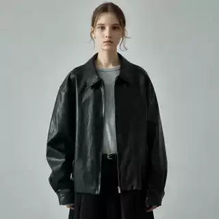 Damen Lederjacke Oversized mit Taschen