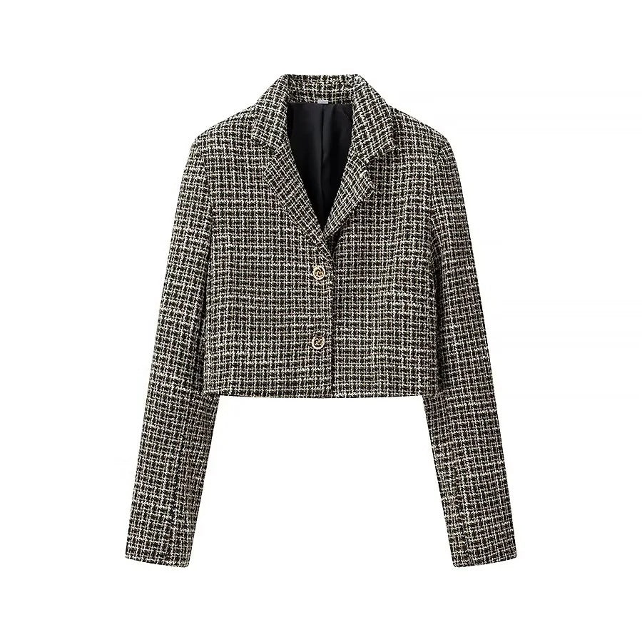 Damen Blazerjacke Kurz Tweed Elegant Schwarz - Norvielle