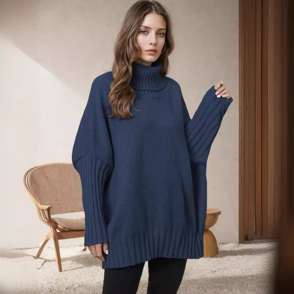 Damen Strickpullover Oversized Norvielle Hochkragen Voluminöse Ärmel