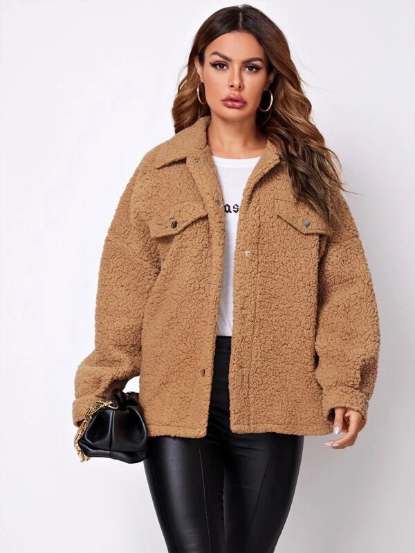Damen Winterjacke Mit Kragen Und Taschen