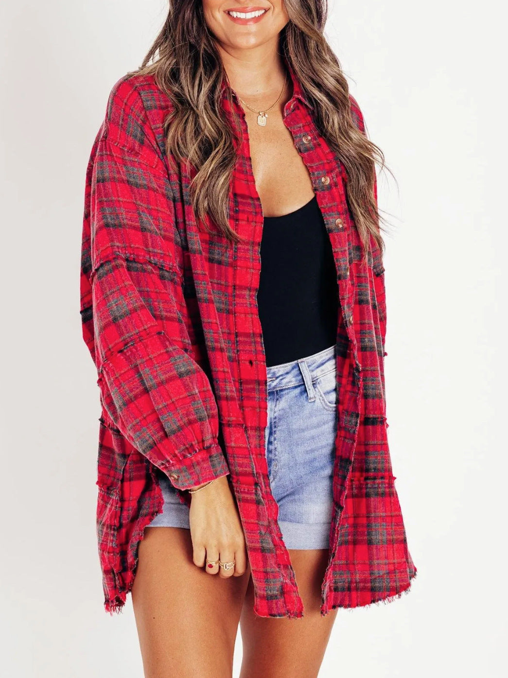 Damen Oversized-Hemdjacke Karomuster Norvielle