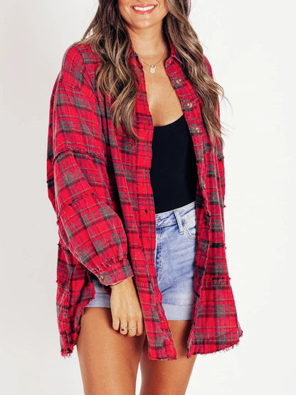 Damen Oversized-Hemdjacke Karomuster Norvielle
