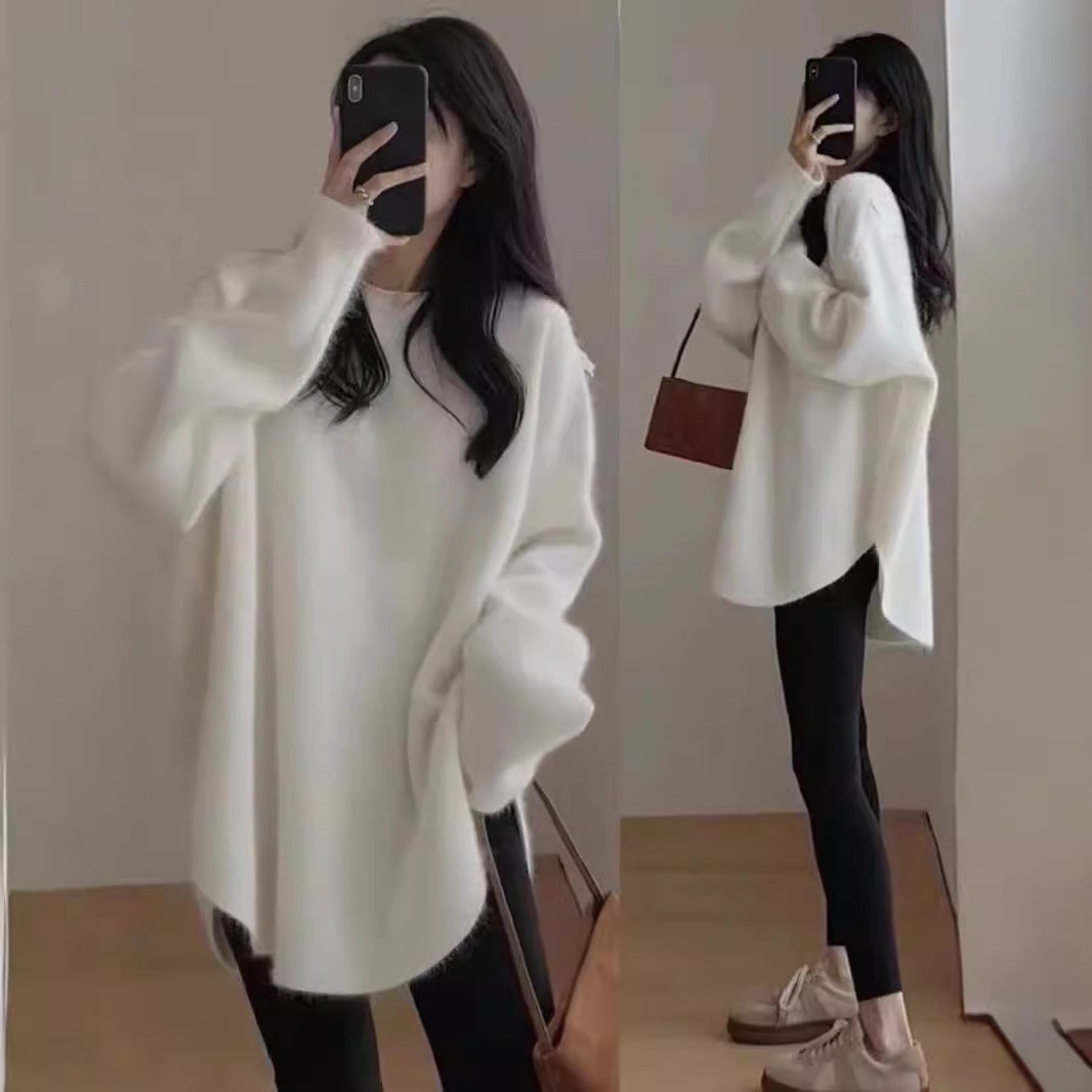 Damen Oversized Pullover Weiches Strickmaterial Lässig Beige