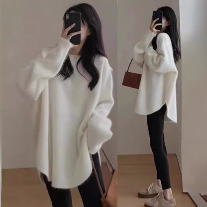 Damen Oversized Kuschelpullover Strukturiert Lässig Beige