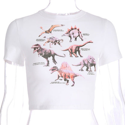 Damen Crop- Dinosaurier-Print Baumwolle Lässig