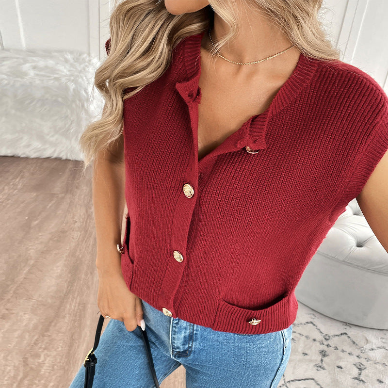 Damen Strickweste mit Knöpfen und Taschen Norvielle